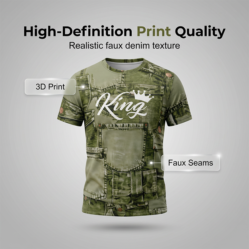 👕Conjunto de t-shirt e calções casuais para homem com estampado de imitação de ganga🩳✨