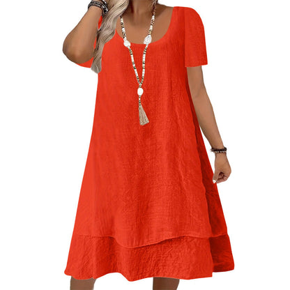 Vestido casual de manga curta e corte largo para mulher