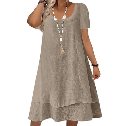 Vestido casual de manga curta e corte largo para mulher