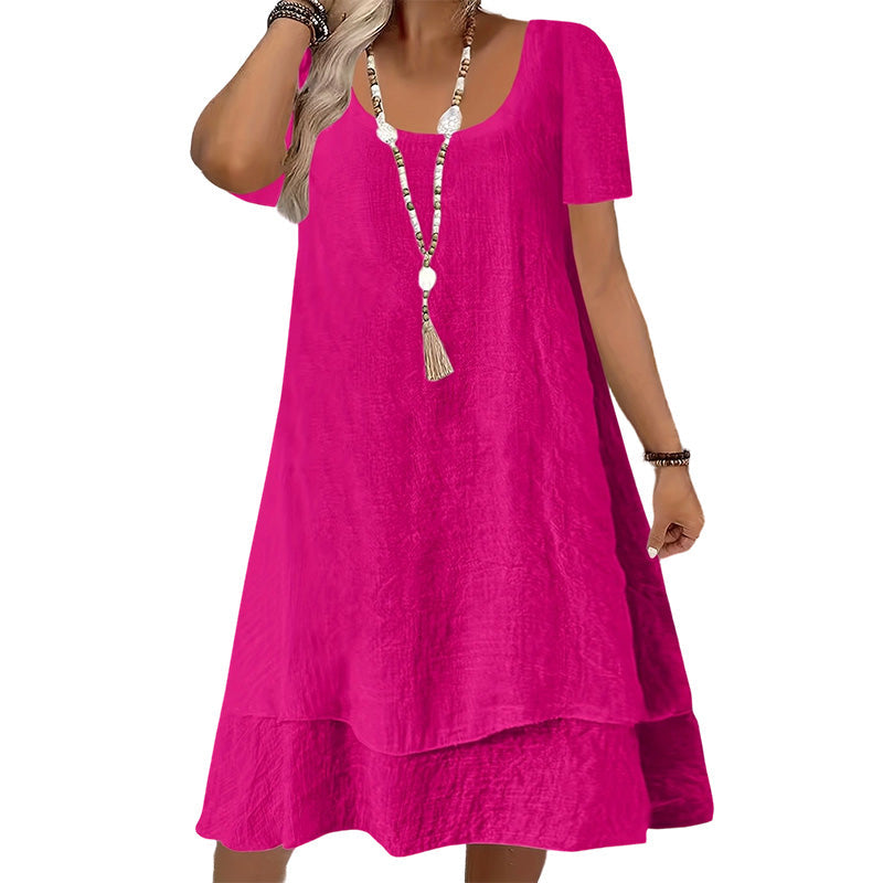 Vestido casual de manga curta e corte largo para mulher