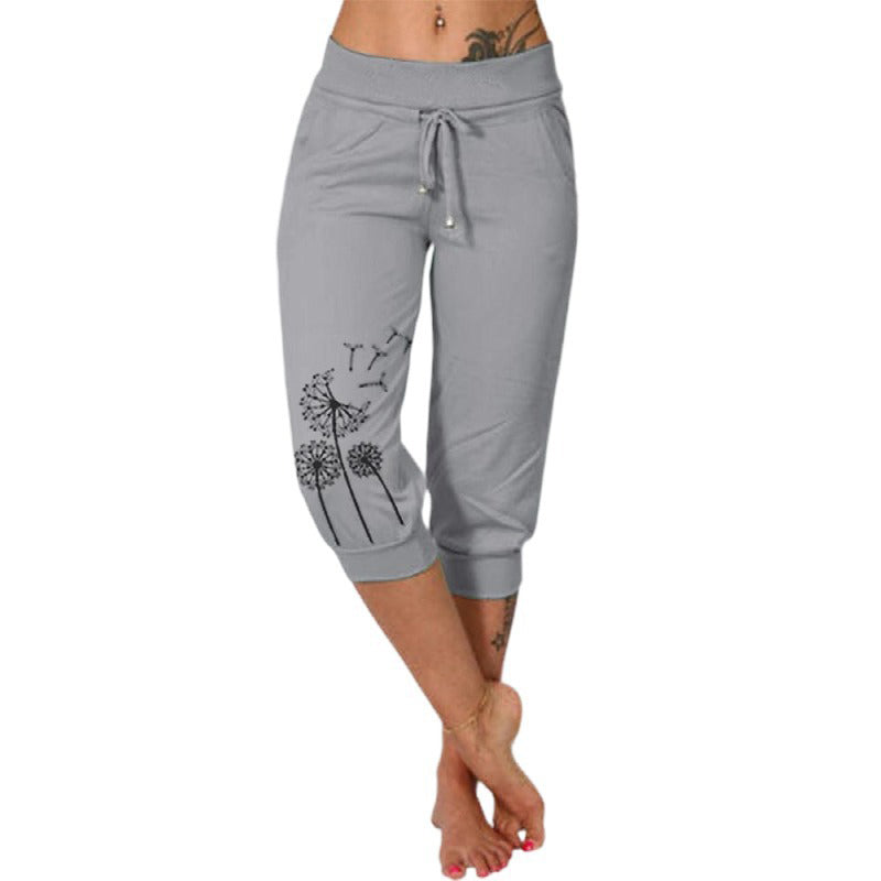 Women's High Waisted Drawstring Cropped Pants
