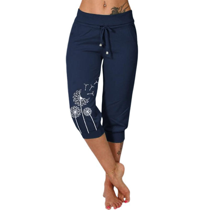 Women's High Waisted Drawstring Cropped Pants