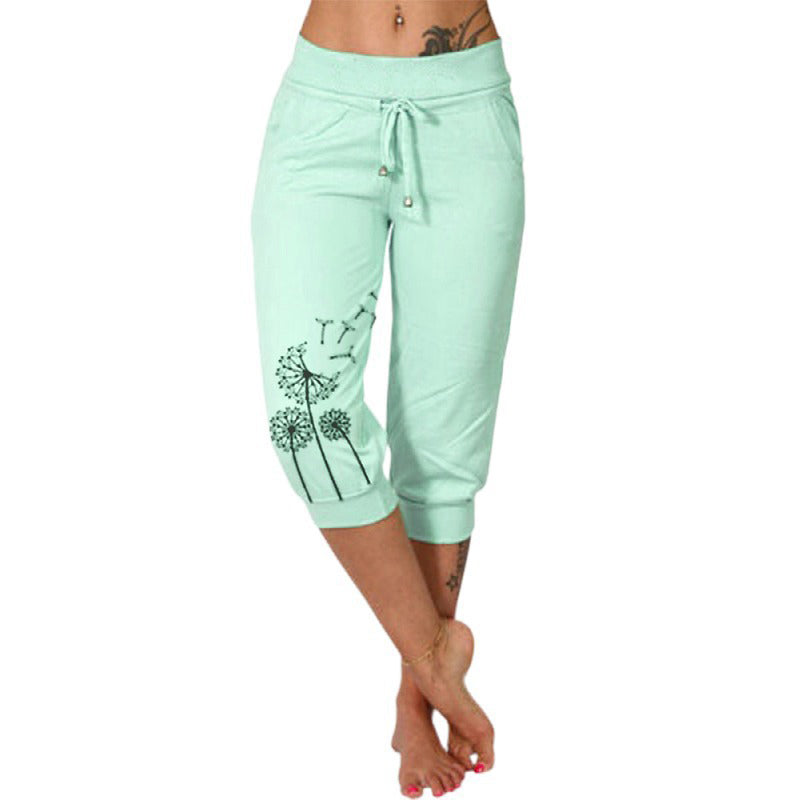 Women's High Waisted Drawstring Cropped Pants
