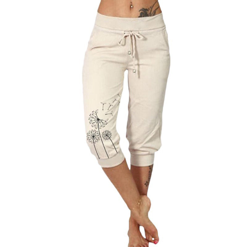 Women's High Waisted Drawstring Cropped Pants
