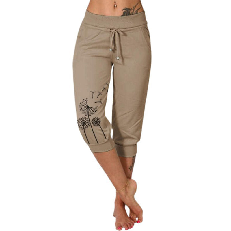 Women's High Waisted Drawstring Cropped Pants