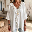 🔥 50% DE DESCONTO ✨ Blusa com Decote em V e Babados – Elegante & Confortável