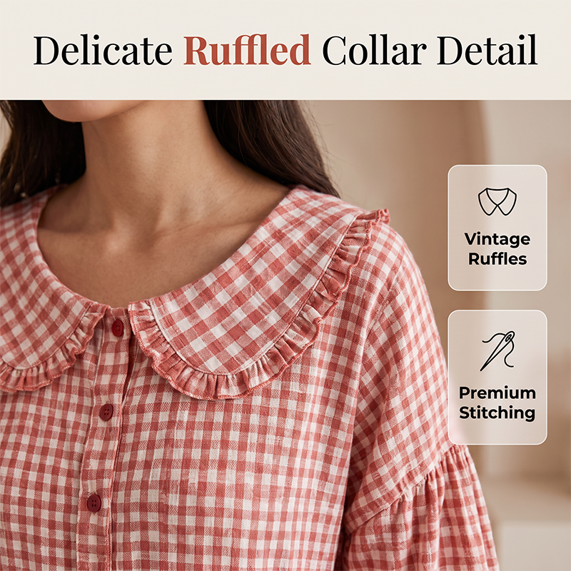 ⌛Oferta por tempo limitado - Blusa casual para mulher com estampado xadrez vichy