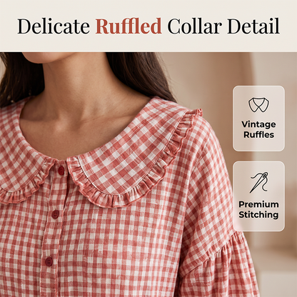 ⌛Oferta por tempo limitado - Blusa casual para mulher com estampado xadrez vichy