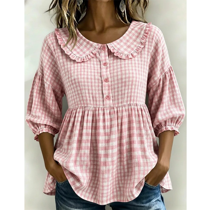 ⌛Oferta por tempo limitado - Blusa casual para mulher com estampado xadrez vichy