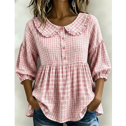 ⌛Oferta por tempo limitado - Blusa casual para mulher com estampado xadrez vichy