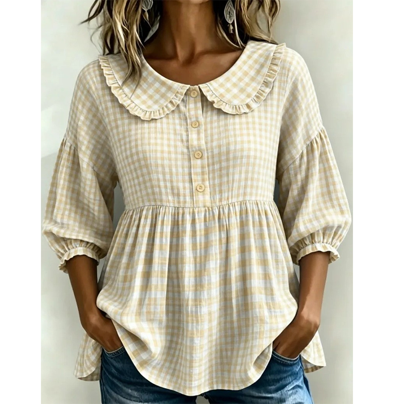 ⌛Oferta por tempo limitado - Blusa casual para mulher com estampado xadrez vichy