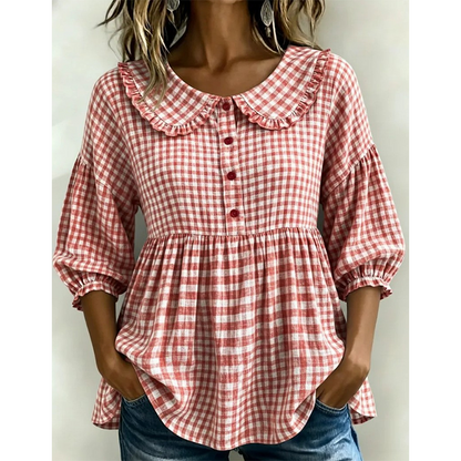⌛Oferta por tempo limitado - Blusa casual para mulher com estampado xadrez vichy