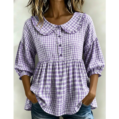 ⌛Oferta por tempo limitado - Blusa casual para mulher com estampado xadrez vichy