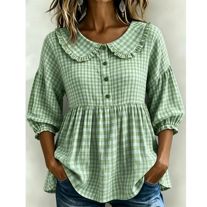 ⌛Oferta por tempo limitado - Blusa casual para mulher com estampado xadrez vichy