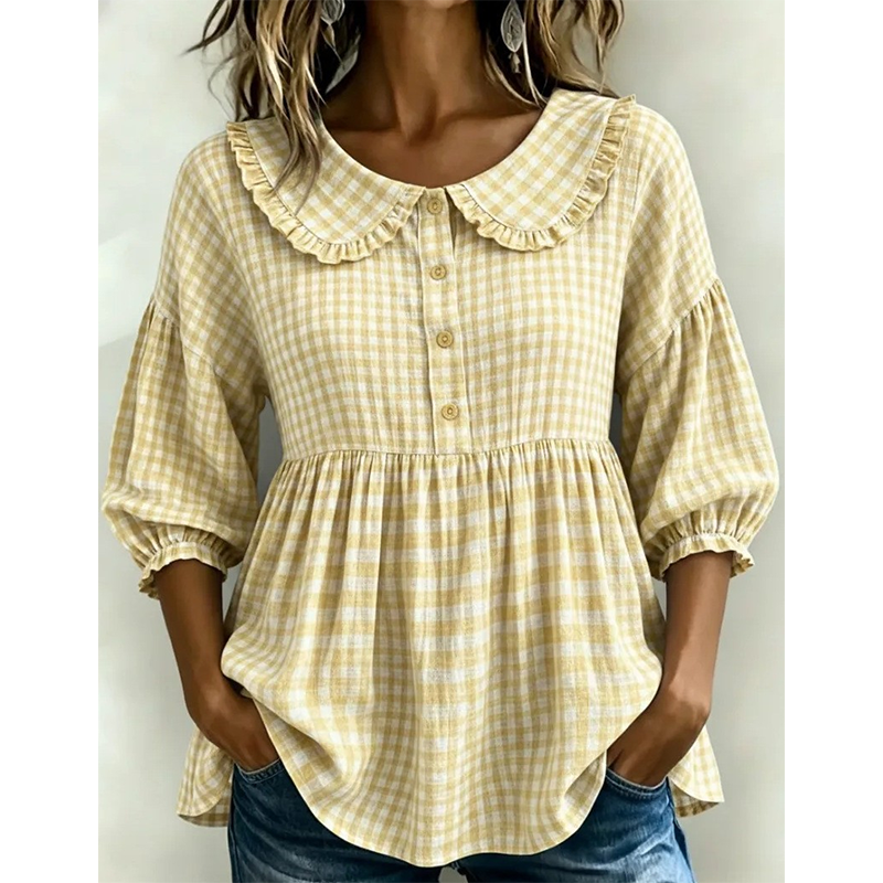 ⌛Oferta por tempo limitado - Blusa casual para mulher com estampado xadrez vichy