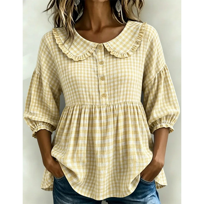 ⌛Oferta por tempo limitado - Blusa casual para mulher com estampado xadrez vichy