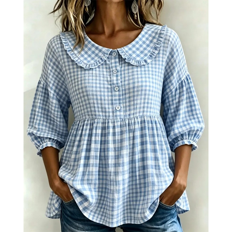 ⌛Oferta por tempo limitado - Blusa casual para mulher com estampado xadrez vichy