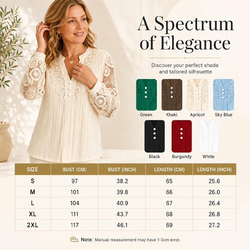 ✨Top feminino de manga comprida com decote em V e patchwork de renda – Elegância feminina com conforto para o dia a dia 🌸