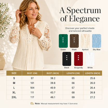 ✨Top feminino de manga comprida com decote em V e patchwork de renda – Elegância feminina com conforto para o dia a dia 🌸