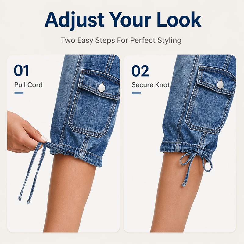 👖 Calça capri cargo vintage com bainha ajustável por cordão – Bolsos funcionais e estilo descontraído para os dias na cidade