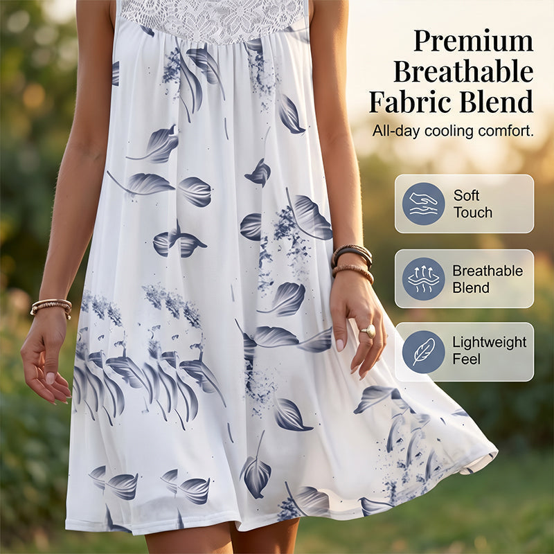 Vestido feminino sem mangas, com gola redonda e estampa