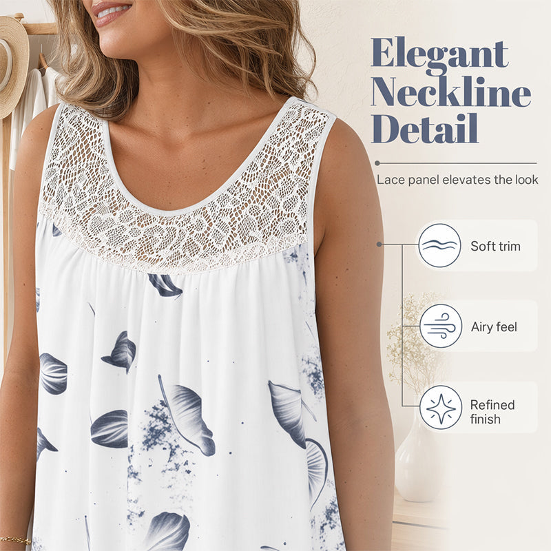 Vestido feminino sem mangas, com gola redonda e estampa
