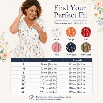 🌺👗Vestido de senhora com decote em V, padrão floral e cintura torcida
