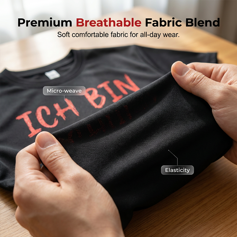 T-shirt preta masculina com slogan engraçado em alemão – Camisola casual de manga curta e gola redonda