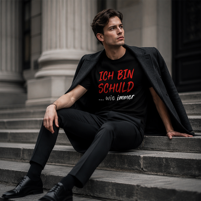 T-shirt preta masculina com slogan engraçado em alemão – Camisola casual de manga curta e gola redonda