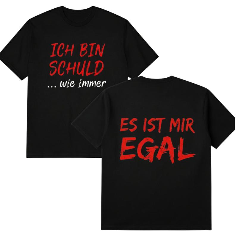 T-shirt preta masculina com slogan engraçado em alemão – Camisola casual de manga curta e gola redonda