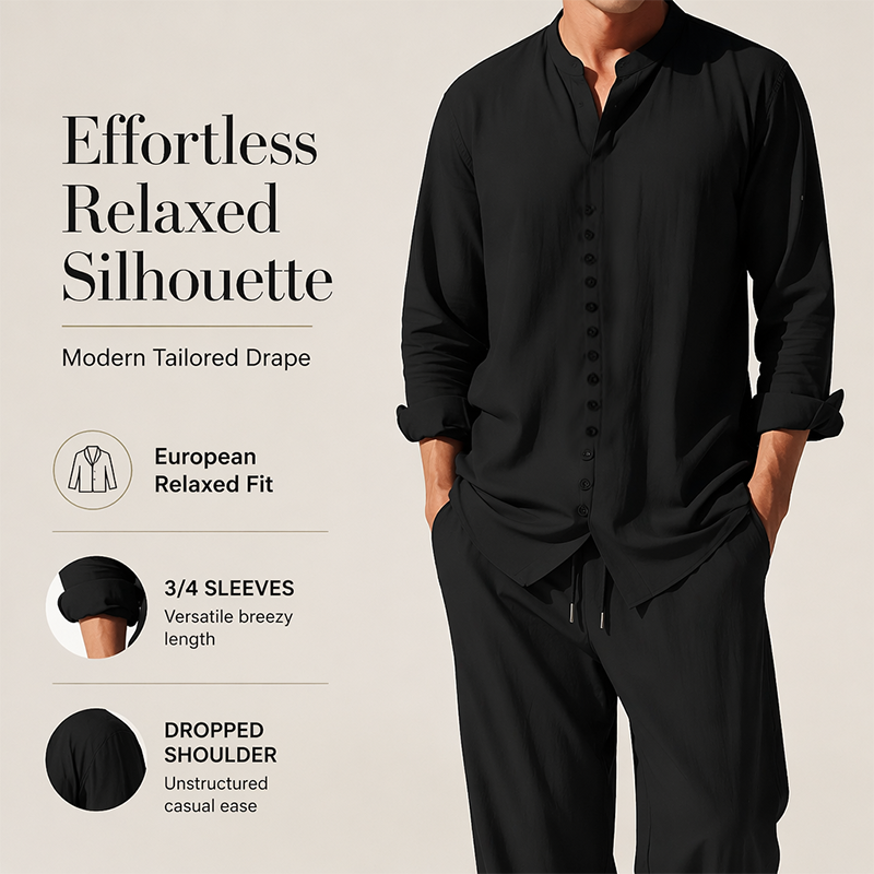 Conjunto minimalista de camisa e calças casuais para homem