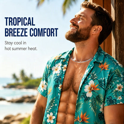 Camisa havaiana para homem, com estampado floral tropical, manga curta, casual, de praia, com botões