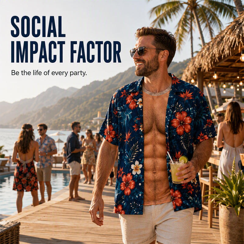 Camisa havaiana para homem, com estampado floral tropical, manga curta, casual, de praia, com botões