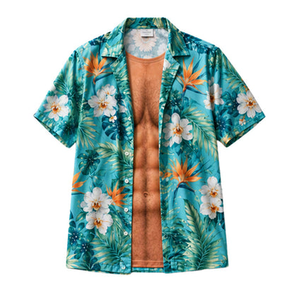 Camisa havaiana para homem, com estampado floral tropical, manga curta, casual, de praia, com botões