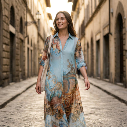 ✨👗Vestido maxi feminino elegante com estampado retro