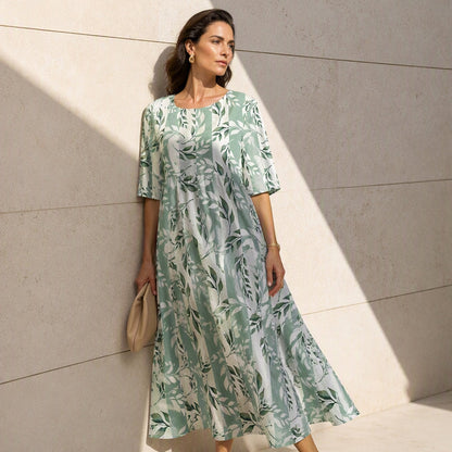 ✨Promoção Quente 50% DE DESCONTO 👗 Vestido Feminino de Manga Curta com Estampa e Bolsos