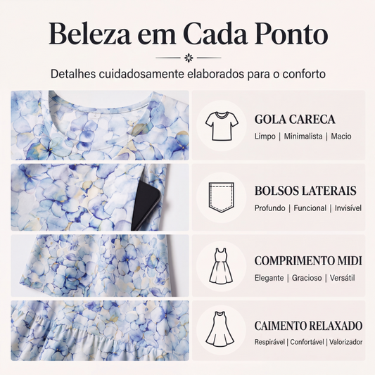✨Em alta agora 👗 Vestido feminino de manga curta com estampa e bolsos