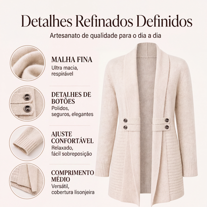 Cardigã de tricô trespassado casual para mulher