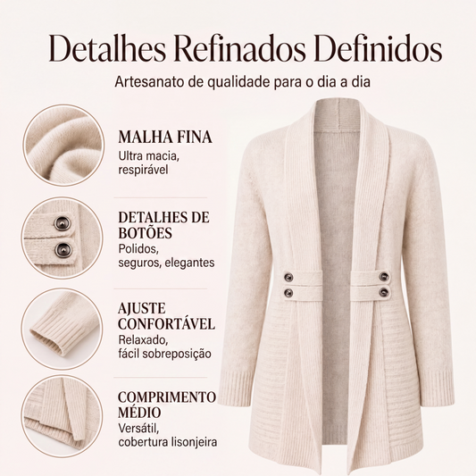 Cardigã de tricô trespassado casual para mulher