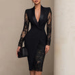 Vestido bodycon elegante para mulher com decote em V e mangas de renda