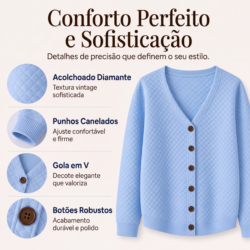 Jaqueta Casual Feminina Matelassada de Botões