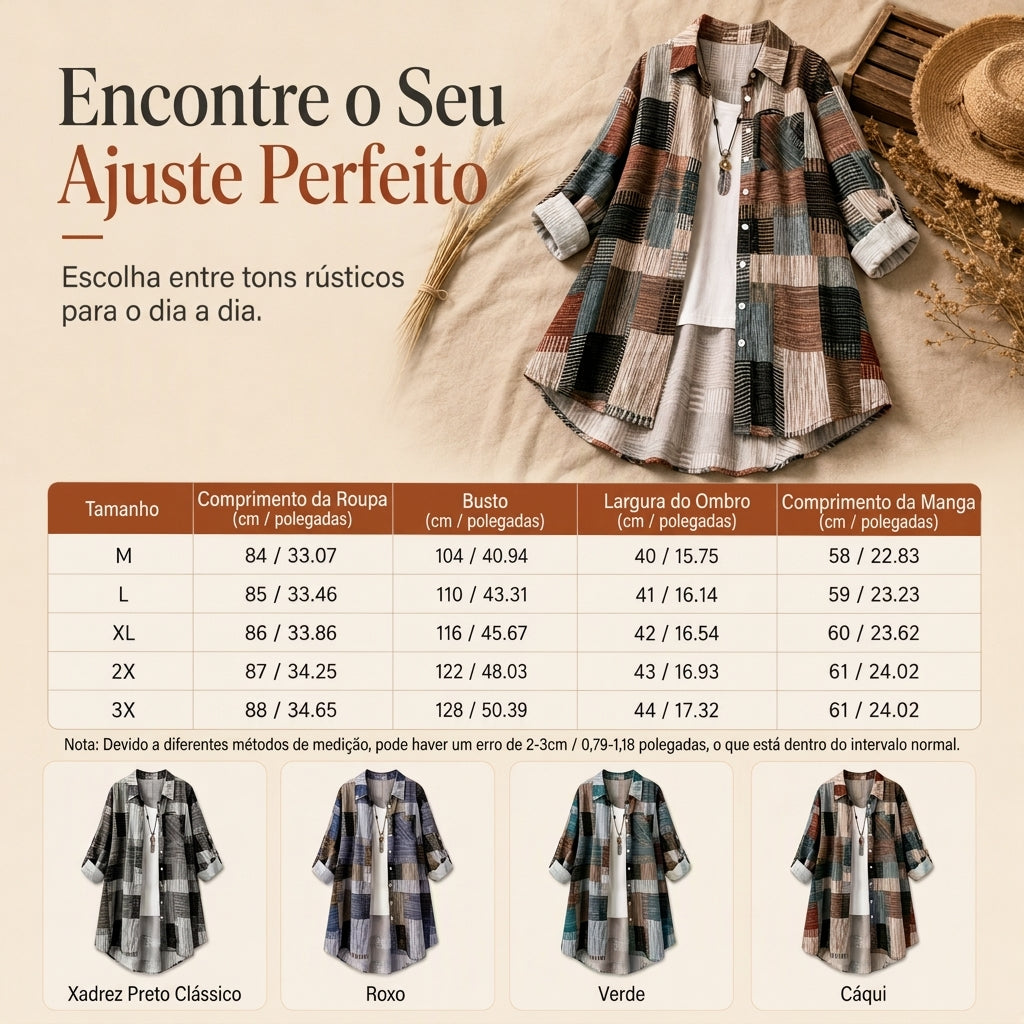 Camisa de manga longa xadrez com corte solto casual, casaco plus size com proteção solar para primavera e outono