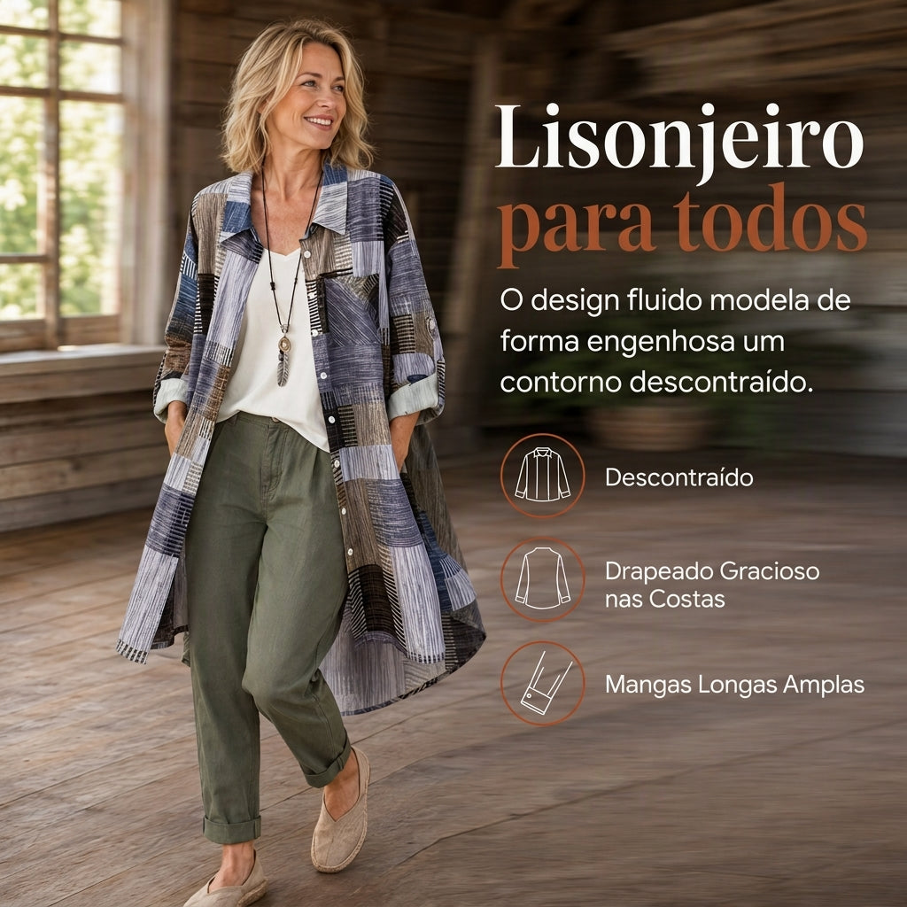 Camisa de manga longa xadrez com corte solto casual, casaco plus size com proteção solar para primavera e outono