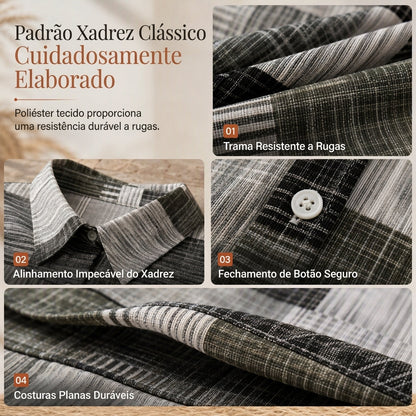 Camisa de manga longa xadrez com corte solto casual, casaco plus size com proteção solar para primavera e outono