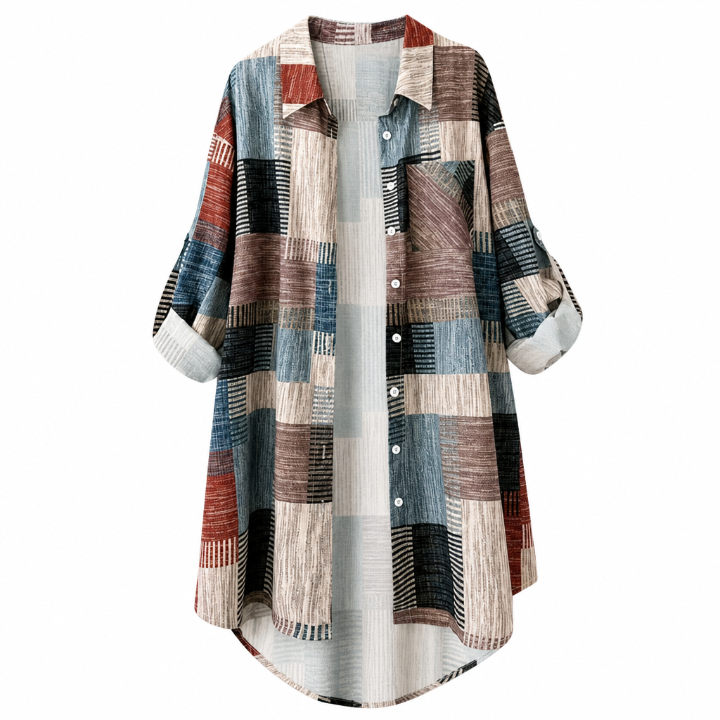Camisa de manga longa xadrez com corte solto casual, casaco plus size com proteção solar para primavera e outono