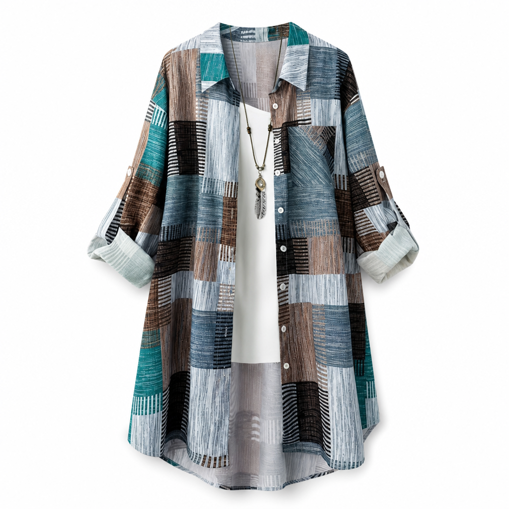 Camisa de manga longa xadrez com corte solto casual, casaco plus size com proteção solar para primavera e outono