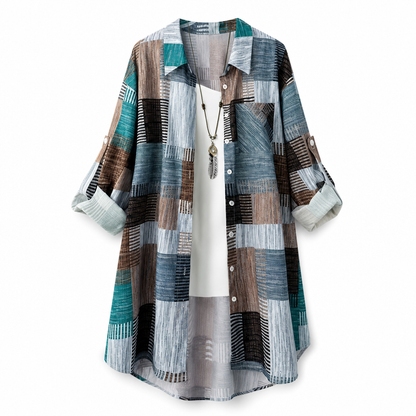 Camisa de manga longa xadrez com corte solto casual, casaco plus size com proteção solar para primavera e outono