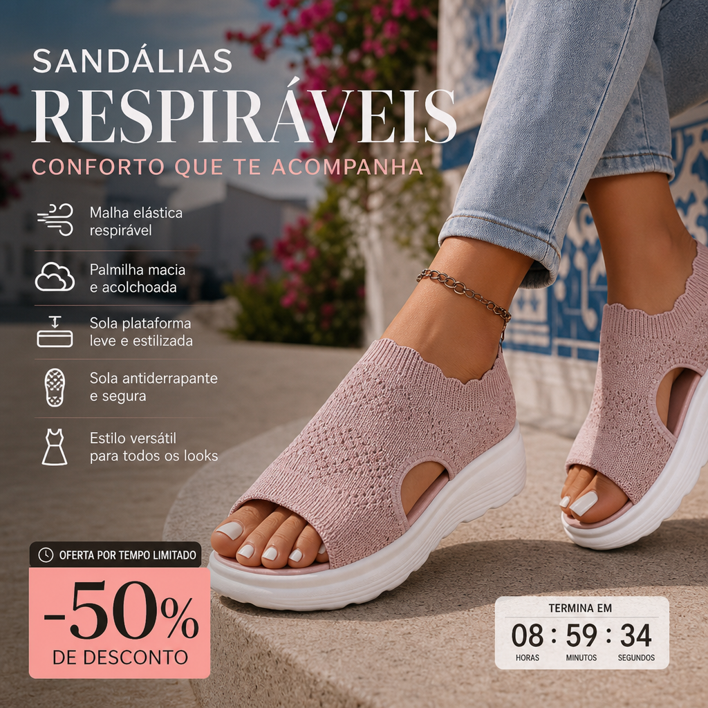 💖Sandálias plataforma femininas em malha respirável