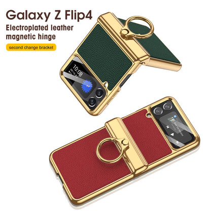 Het gegalvaniseerde Geval van de Leer Magnetische Scharnier Telefoon voor Samsung Galaxy  Z Flip4 Flip3 5G