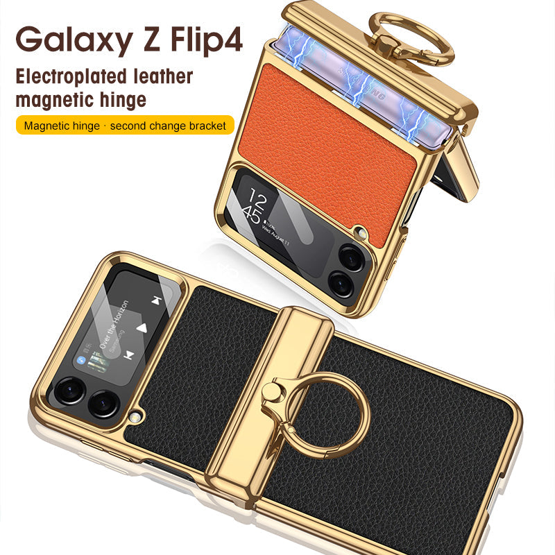 Het gegalvaniseerde Geval van de Leer Magnetische Scharnier Telefoon voor Samsung Galaxy  Z Flip4 Flip3 5G